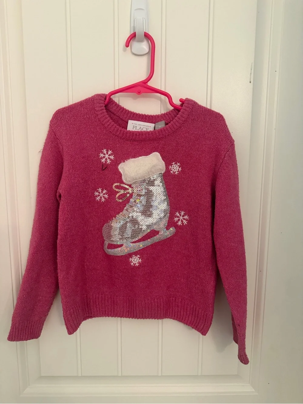 The Children's Place fitted Raspberry Pink Sequin Ice Skate Sweater
